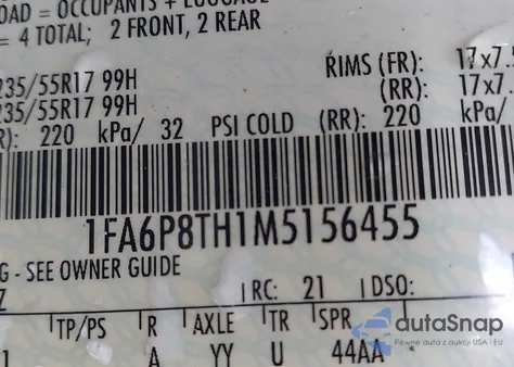 2021 Ford Mustang Ecoboost Fastback из США, поврежденный, VIN 1FA6P8TH1M5156455